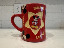 Disney Parks Mug Mickey Mouse Red Gold Coffee Cup Glitter Star Embossed 3D