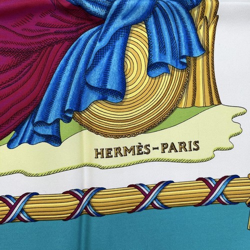 Bufanda de seda Hermes Carre 90 France Revolution 1789 color turquesa - Imagen 6 de 12