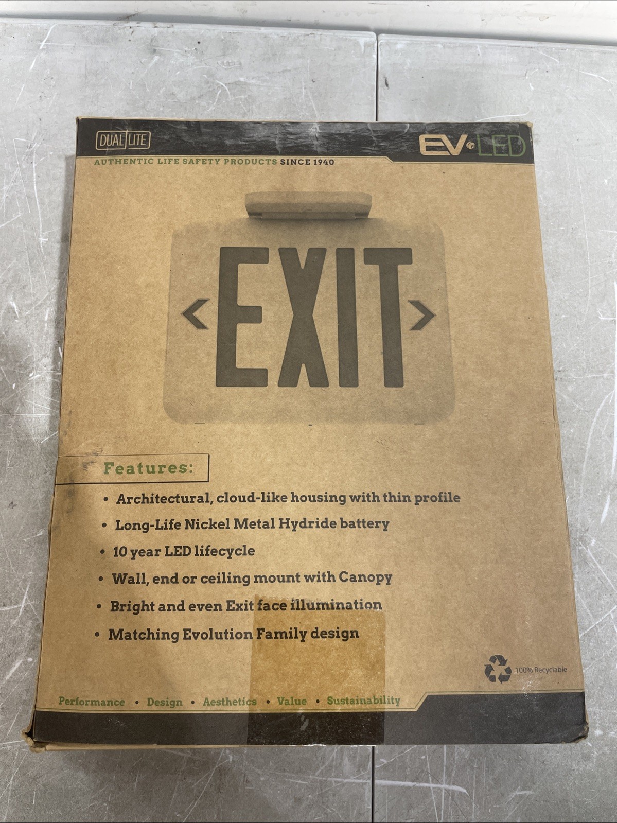 Dual-Lite Eveurwe Exit Sign, White, 1 Or 2 Face(S), Led, Universal Mount,