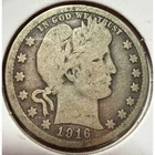 1916 D Barber Quarter Dollar 90% Silver US Coin Denver Mint Vintage Currency