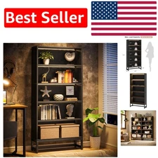 Versatile 70.8” Black Bookshelf with LED Lighting - 5-Tier Heavy-Duty Design