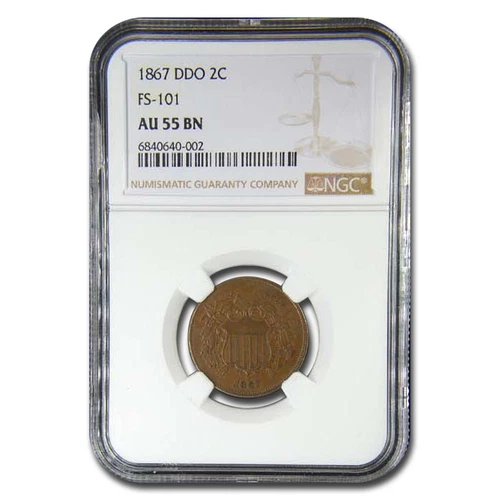 1867 Two Cent Piece AU-55 NGC (DDO, FS-101)