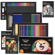 Professional Drawing Kit, 123 Pieces of Drawing Pencils Set Includes Colourin...