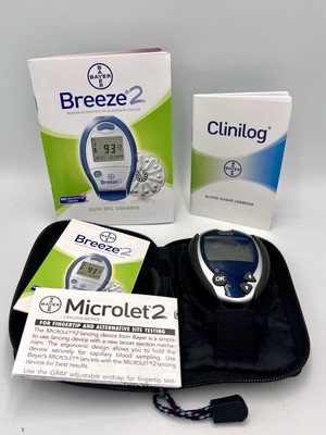 Bayer Breeze 2 Blood Sugar Glucose Meter Monitoring System & Case Tested Working