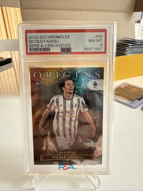 2022/23 Panini Chronicles Soccer Fagioli Rookie /23 Cracked Ice Juventus PSA 8