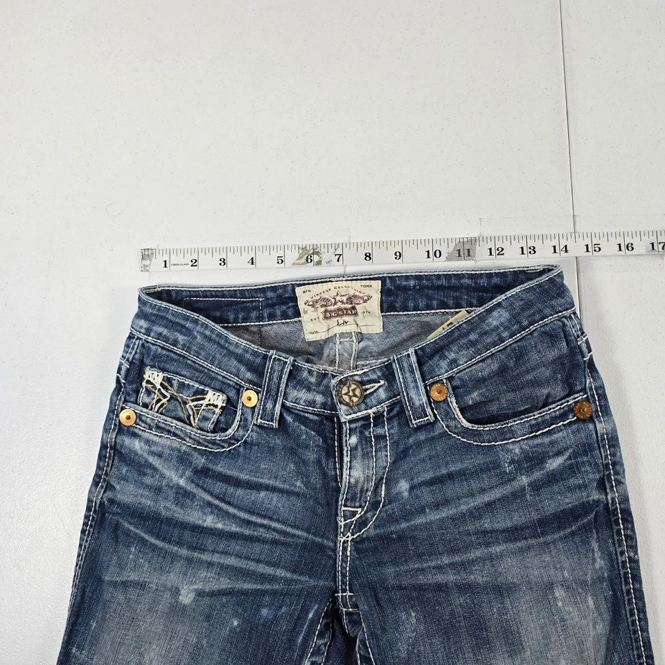 Pantalones de mezclilla Big Star Liv para mujer azules desgastados lavado medio pierna recta talla 27 Foto 3 de 4