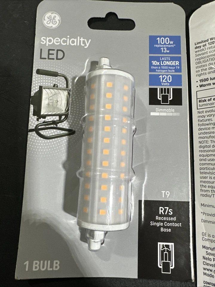 2 GE Specialty LED dimmable Lightbulb 100W 120V T9. R7s Single Contact Base - Image 2 of 4