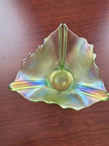Super Signed Lime Green Northwood Carnival Glass Drapery Candy Dish