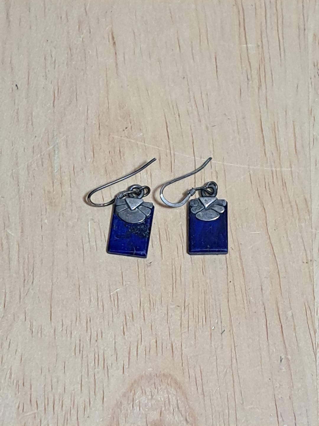Lapis Lazuli Rectangular Dangle Drop Earrings Hook - image 1