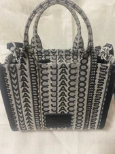 MARC JACOBS Jacquard Stripe Shoulder Bag Black White Canvas Crossbody Authentic