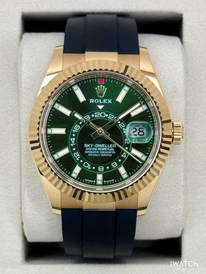 2025 Rolex Sky-Dweller 42mm 336238 Yellow Gold Oysterflex Green
