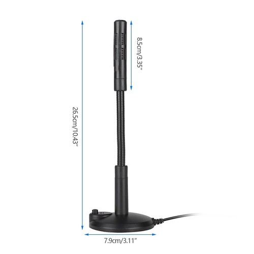 Black USB Computer Mini Microphone Stand Recording Mic For PC Desktop Laptop - Afbeelding 2 van 13