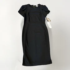 Calvin Klein Sheath Dress, Unique Tulip Sleeve, Midi Black, Sz 8 NWT (A13)