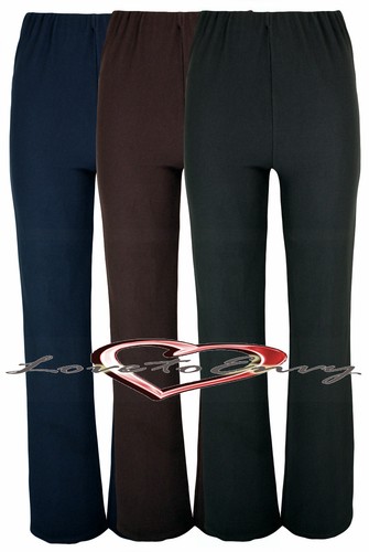 Ladies Finely Ribbed Pull On Bootleg Stretch Trousers Bottoms Elasticated Pants - Picture 8 of 9