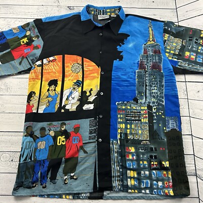 Vintage Y2K Up Ro's Hip Hop Short Sleeve Button Front Shirt Men's Large Blue