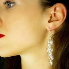 Crystal Silver Dangle With Mini Tear Drop Crystals Wedding Bridal Earrings