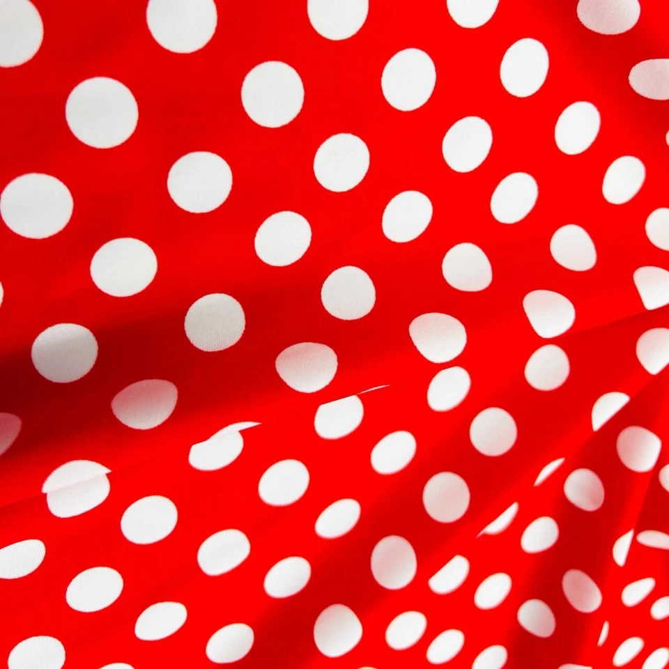 4way Stretch FabricWhite Polka Dots Red background Spandex by Yard for Swimwear - Image 4 of 4