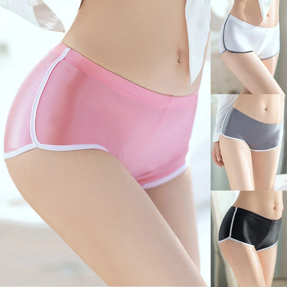 Mujer Aceite Brillante Brillante Ropa Interior Niño Pantalones Cortos Satén Wetlook Bragas Boxer-Briefs⇓ Foto 2 de 4
