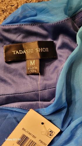 New NWT Tadashi Shoji Blue Dress Ombre Chiffon Sleeveless Midi Size Medium - Picture 3 of 6