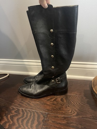 Michael Kors Carney Riding Boot black leather gold stud Knee Women size 7M