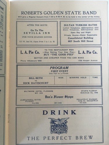 1929 Wrestling Program Olympic Club L.A. 26.06.1929 - Bild 3 von 4
