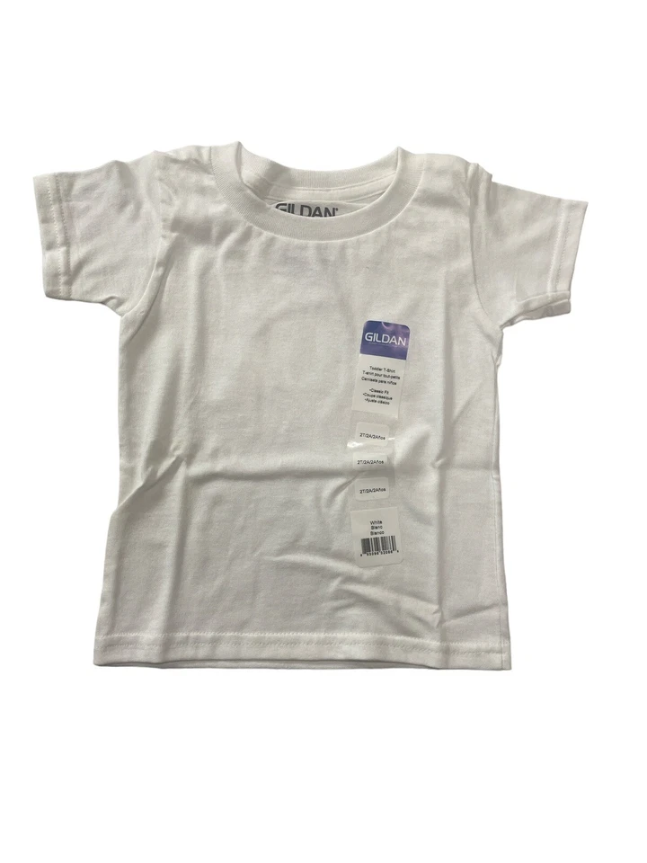 (PAQUETE DE 5) Camiseta Gildan Niño Pequeño 2T 3T 4T Algodón Manga Corta Camisas Blancas Lisa Foto 3 de 3
