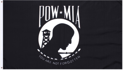 POW MIA Flag 2'x3' Large High Quality, Black / White, You Are Not Forgotten
