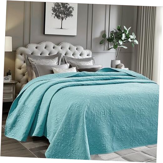 Bed Quilt Bedspread Coverlet - Reversible, Lightweight - Queen Queen/Full Teal