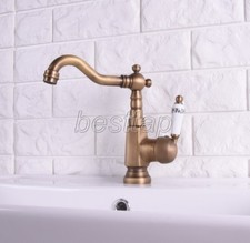 Antique Brass Bathroom Kitchen Bar Vessel Sink Swivel Faucet Water Tap ssf115