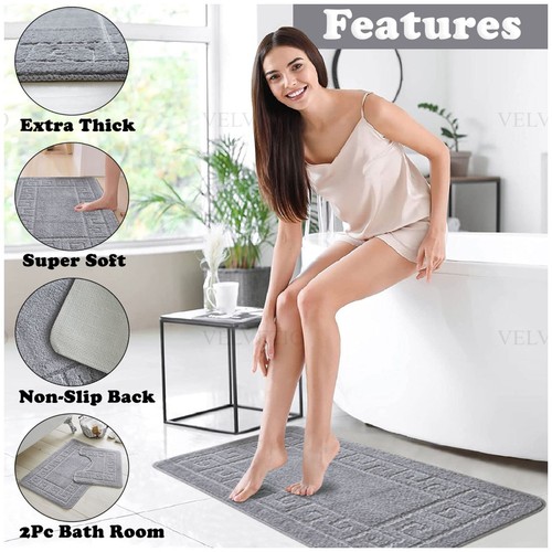 MEMORY LOOP BATH MAT SET PEDESTAL NON SLIP SUPER SOFT TOILET BATHROOM RUG 2PC - Picture 287 of 341