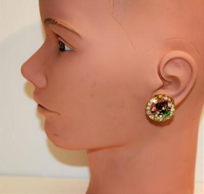50s Gestempelt Robert Haskell Stil Filigraner Basis Strass Rund Ohrstecker