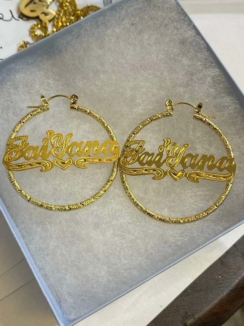 Name hoop earrings cheap sale