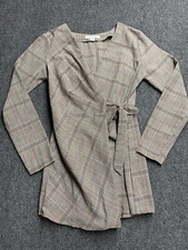Favlux Fashion Gray Plaid Front Tie Wrap Skort Dress Size S
