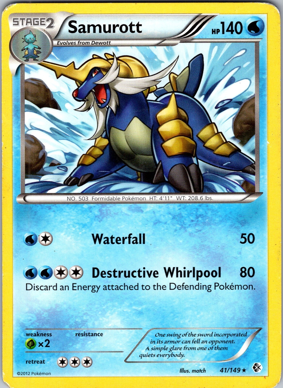 Pokemon TCG Samurott B&W Boundaries Crossed 41/149 Regular Rare Card Played LP