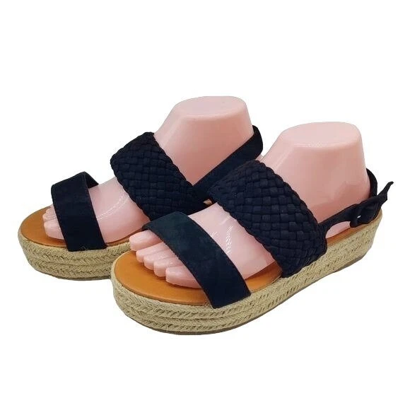 Avenue Wide Fit Woven Platform Black Espadrille Sandals Size 12