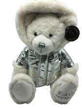 FAO Schwarz 13" White Teddy Bear Sliver Hoodie Jacket Plush Stuffed NWT