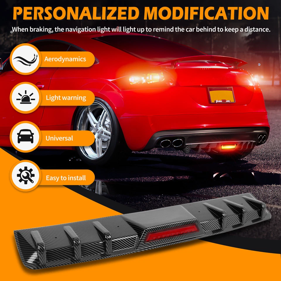 For Chevrolet Impala LT LS LTZ Carbon Rear Bumper Diffuser Lip LED Brake light - Image 4 of 4