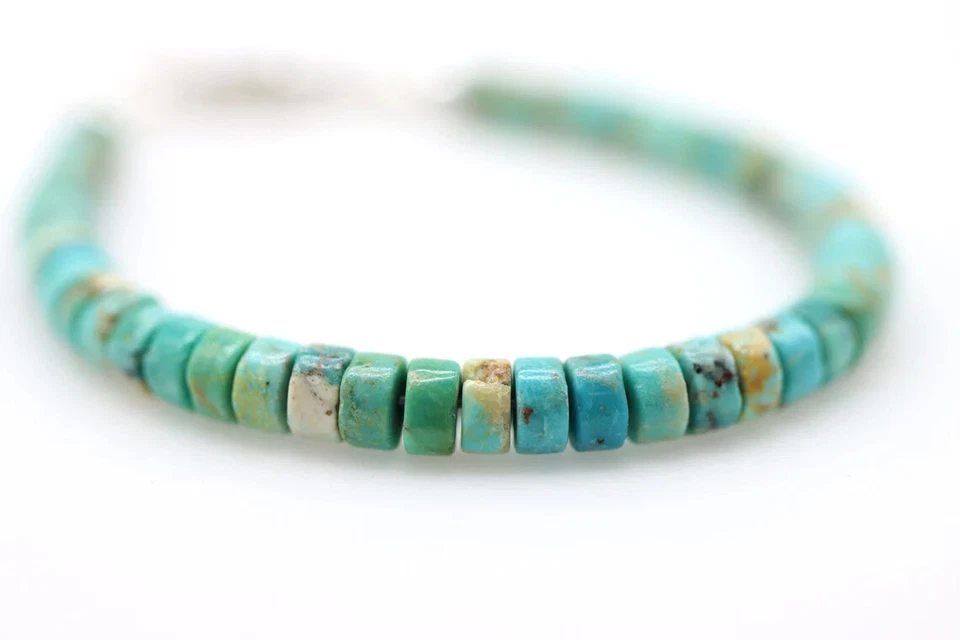 5mm Heishi Bead Arizona Turquoise Bracelet, Blue Green Boho Bohemian Everyday - Image 3 of 4