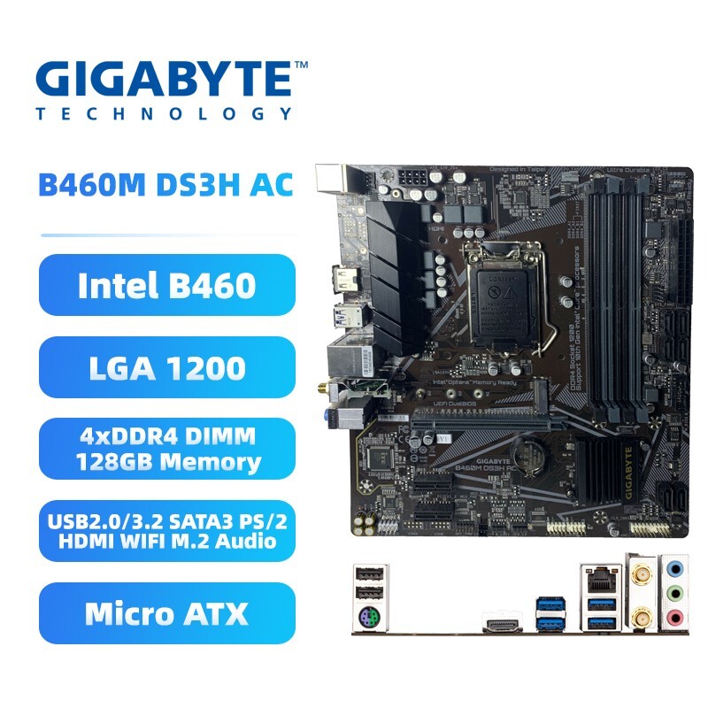 LGA1200 Motherboard GIGABYTE B460M DS3H AC Intel B460 DDR4 for