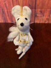 Handcrafted White Felt Mouse Ornament With Floral Embroidery,  String Hanger