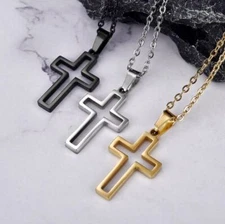 Inspirational Religious Christian Hollow Stainless Steel Cross Pendant Necklace