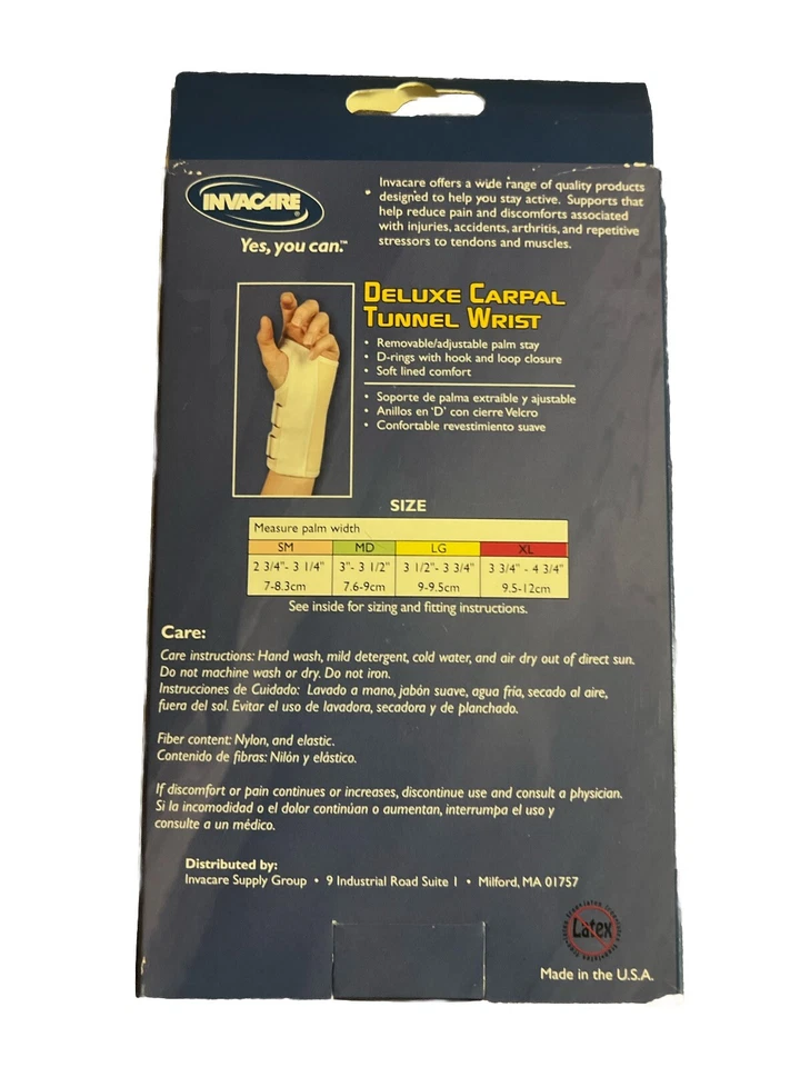 Deluxe Carpal Tunnel  Wrist Splint Right Size Small Invacare Brand - Image 2 of 4