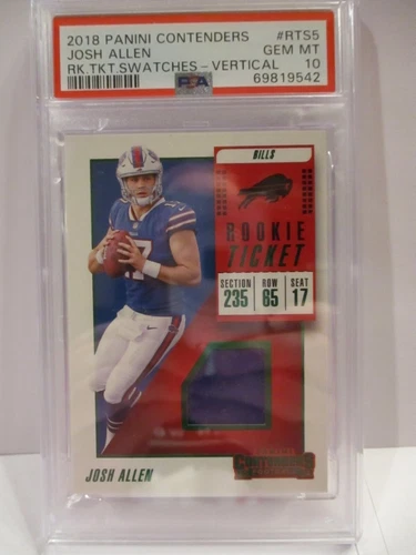 2018 Panini Contenders JOSH ALLEN ROOKIE Ticket Swatch PSA 10 GEM MT Vertical