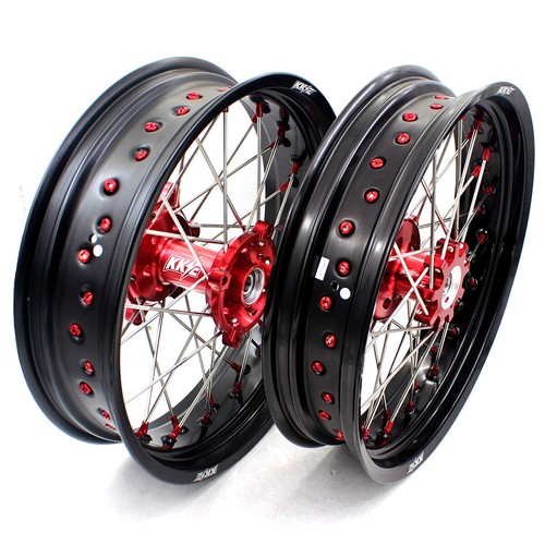 KKE 17" OEM Size Supermoto Wheels Fit Honda XR650L 1993-2024 Red Nipple Hub Rims - Picture 2 of 12