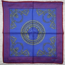M306 GIANNI VERSACE Red Blue Silk Scarf Scarves Pocket Square 17" X 16.5"