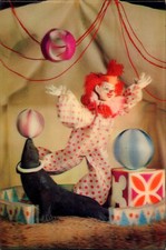 Circus Clown with Seal 1960's Vari-Vue 3-D with Motion Lenticular 3D Postcard