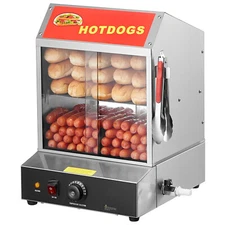 Commercial Hot Dog Steamer 2-Tier Electric Bun Food Warmer Slide Doors 30L