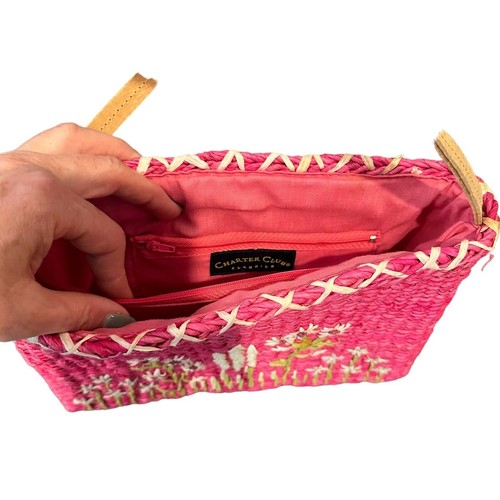 CHARTER CLUB PINK BASKET CASE FLOWER STRAW BAG PURSE NWT NEW Barbie Barbiecore - Picture 3 of 6