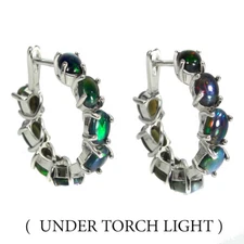 925 Sterling Silver Earrings Oval Black Opal 6x4mm Gemstone Jewelry