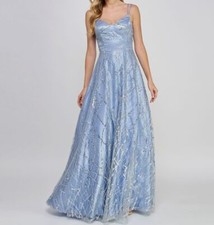 Say Yes to Prom Juniors' Women's Blue Sequins V-Neck Sleeveless Dress Size 7-8